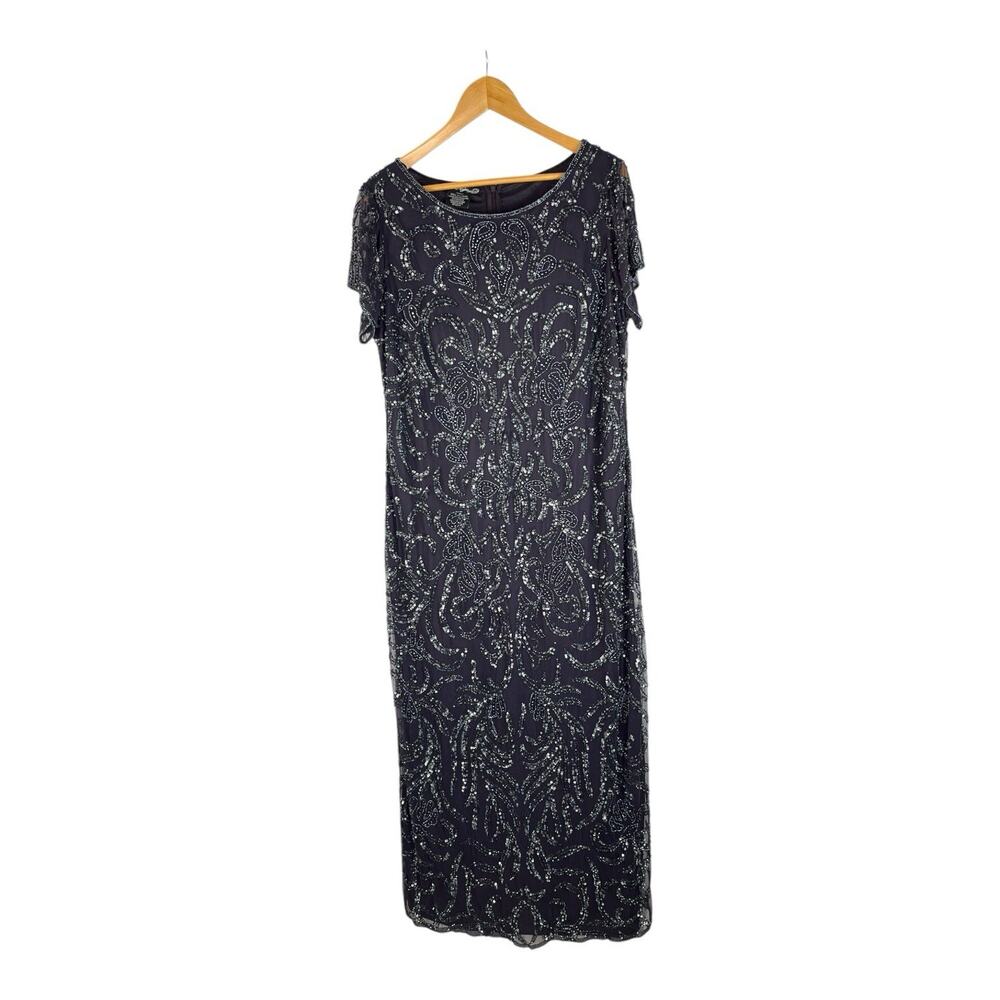 Pisarro Night Beaded Deep Blue Dress Gown Mother Of Bride Evening Sz 14W READ